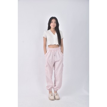 (S) popcorn韓牌高腰質感工裝粉色長褲二手衣