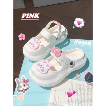 細細條 夏甜美可愛小兔子沙灘lo涼鞋仙女風外穿防滑包頭半拖鞋女