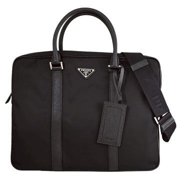 PRADA 2VE368 Re-Nylon Saffiano 三角LOGO兩用公事包.黑