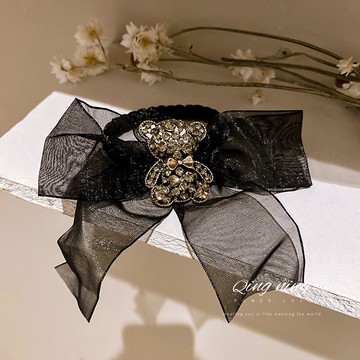 韓國東大門時尚蕾絲蝴蝶結鑲鉆小熊發繩發圈網紅氣質設計感發飾女