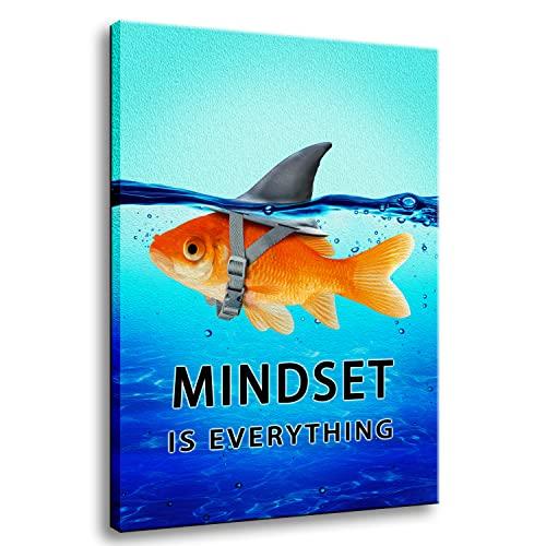 Big Shark ゴールドフィッシュ オフィスポスター Mindset Is Everything キャンバスプリント ウォールアート ポジティブ