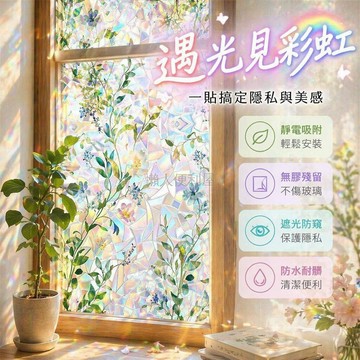 台灣出貨✨ 靜電玻璃貼 免膠窗貼 防窺隱私膜 浴室臥室遮光貼 藤影花韻圖案 透光半透明設計