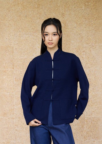 針織唐裝開襟外套(藍色) |香港設計 | 新中式