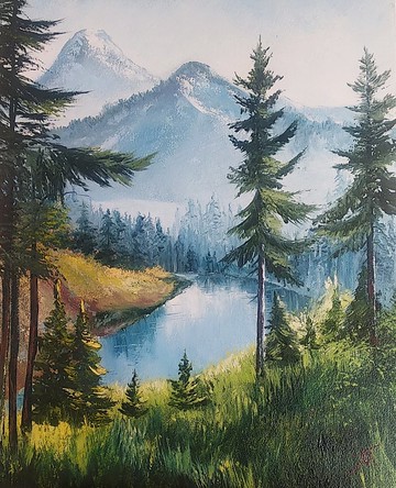 景觀。油畫。山地景觀。原創藝術