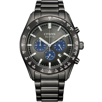 CITIZEN 星辰 經典賽車光動能三眼計時錶/鐵灰/43mm/CA4677-50H