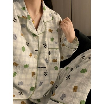 〖 𝑽𝒊𝒗𝒂 𝑯𝒐𝒎𝒆 〗棉睡衣 胸墊睡衣 薄睡衣 春秋睡衣 居家服 女生睡衣 睡衣套裝 長袖睡衣 棉睡衣 家居服 睡衣