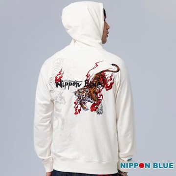 日本藍 BLUE WAY – 金標虎年連帽長TEE(白)