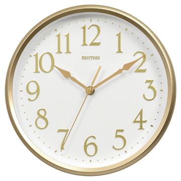 RHYTHM 日本麗聲時計 亮彩色系居家實用款超靜音壁掛鐘  金色