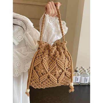 編織草編包包女夏百搭2025新款時尚小眾設計斜挎水桶包海邊沙灘包