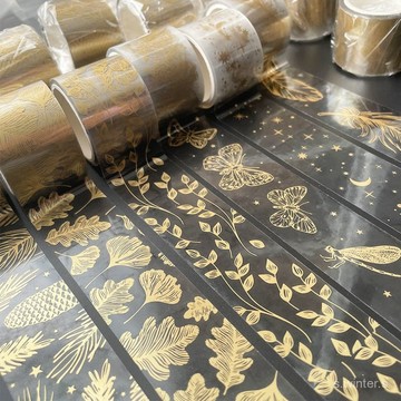 臺灣出貨👍PET燙金手帳膠帶 防水透明手賬膠帶diy裝飾和紙膠帶 帶離型紙裝飾 QLEM
