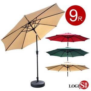 LOGIS~戶外9尺鐵手搖傘 遮陽傘 (無傘座) J-270卡其