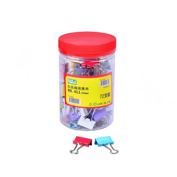 【徠福】彩色兩用票夾72支入-25mm / 筒 NO.411