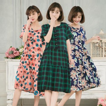全尺碼-文青印花層次傘襬短袖洋裝(共3款)lingling