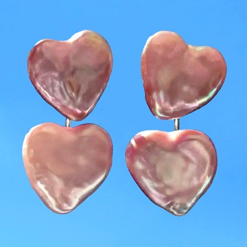 Tina 心形珍珠耳環 雙戴式 – 純銀