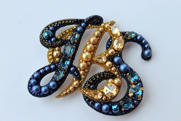 定制水晶名稱胸針.刺繡字母胸針.初始別針.定制禮物