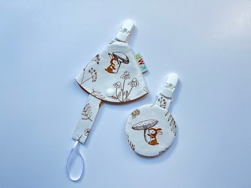 圓形平安袋 奶嘴夾 奶嘴收納袋 組合 蘑菇兔子