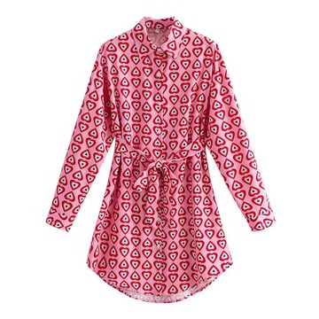 2025外貿歐美女裝新款愛心印花系腰帶襯衫領連衣裙  1854