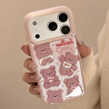 鎏金蘋果17promax手機殼16滴膠18適用iPhone15粉小熊玩偶華爲三星
