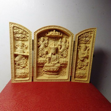 精品隨身三合一佛龕 黃楊木地藏菩薩木雕佛像***盒子7公分*2.55公分*10公分.全開14.5公分