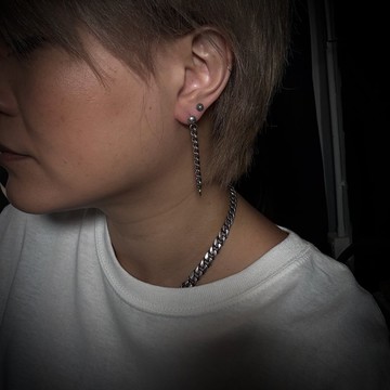 925手工純銀鏈條耳環 做舊 染黑 復古