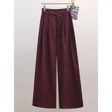 紐芮24168寬松闊腿褲女秋季新款休閑慵懶風磨毛高腰垂感顯瘦長褲