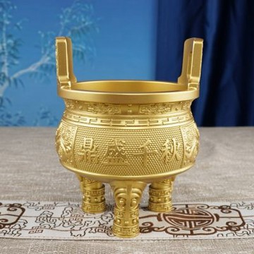 匠俱 純黃銅三足鼎擺件 18cm 鼎盛千秋銅圓鼎 鎮宅房屋補角缺鼎 式香爐上香家用