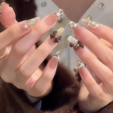 💗台灣出貨💗千金歸來純手工穿戴甲手繪格子秋冬顯白氣質款美甲貼片新年美甲貼