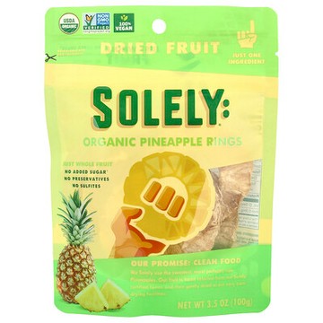 Solely, 有機水果乾，菠蘿圈，3.5 盎司（100 克）