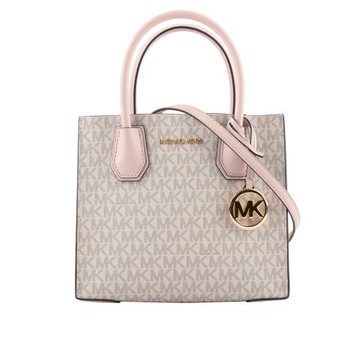 MICHAEL KORS Mercer Logo 吊飾塗層帆布二用包(香草/粉色)