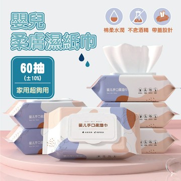 【特選工廠】台灣現貨 滿199才出貨 嬰兒柔膚濕紙巾 60抽±10%【超取限購20包】家庭用濕巾 柔膚濕紙巾 純水濕紙巾
