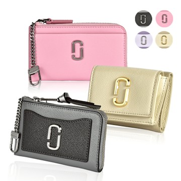 MARC JACOBS 經典LOGO皮革三折短夾/鎖圈卡夾/零錢包-多款任選