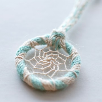 迷你捕夢網 - 麻繩(白+薄荷綠) - 包包吊飾 交換禮物