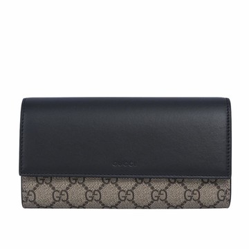 Gucci GG Supreme 塗層帆布及皮革二折翻蓋長夾(米色黑色)