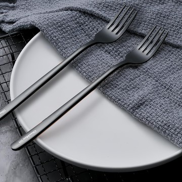 瑞典廚房 歐式典雅圓柄 304不鏽鋼西餐叉/水果叉/甜點叉 20.5cm  2支  黑色
