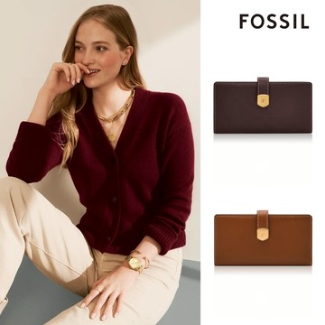 【FOSSIL 官方旗艦館】Lennox 真皮金釦長夾 (多色可選)