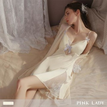 【PINK LADY】連身睡裙 附胸墊 微微晨光 透膚網紗 居家服(性感睡衣/女睡衣/細肩帶/絲質睡衣/絲緞/美背) 5319