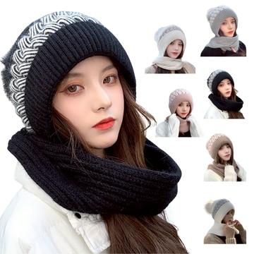 【現貨速發】 韓風 針織帽圍 二合一 毛線 毛帽 防寒帽子 圍巾 套裝 時尚女性 保暖 選擇