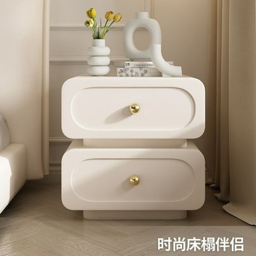臥室家用輕奢實木床頭柜簡約現代法式奶油風儲物柜黑色皮質床邊柜