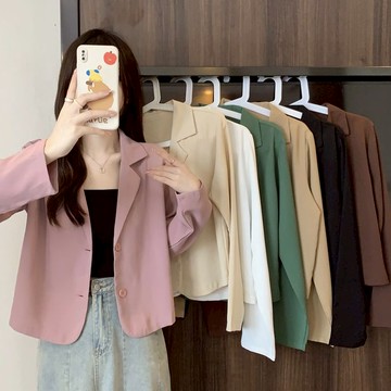 FUXI 韓版西裝外套女 薄款小外套 西服外套 短版西裝外套 氣質長袖襯衫 襯衣外套 寬鬆上衣 女裝 衣服