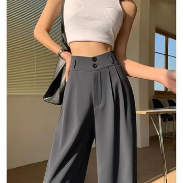 【PING'S🌞】闊腿褲  女夏季 新款 垂墜感 高腰 寬鬆 顯瘦 收腰 西裝 直筒 拖地褲