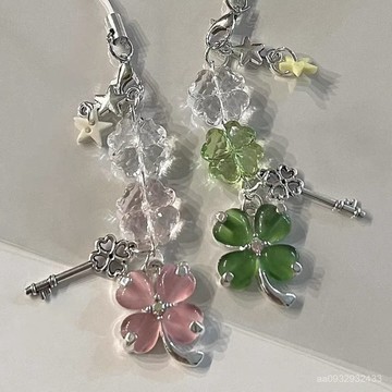手機掛飾 掛墜  【四葉草】手作倖運四葉草串珠手機鏈咕本掛件包包掛飾水色掛件