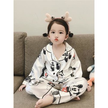 冰絲兒童睡衣寶寶夏款薄款女童空調服夏季女孩家居服公主風長袖