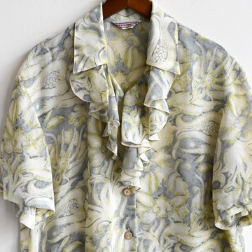 【蛋植物古著】荒雲繪影紗質印花短袖古著襯衫