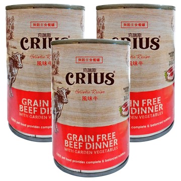 CRIUS 克瑞斯 全年齡犬 無榖主食餐罐  風味牛  375g  3罐