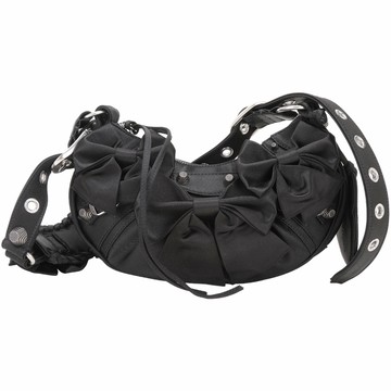 BALENCIAGA Le Cagole XS 蝴蝶結緞布肩/斜背可頌包(黑色)