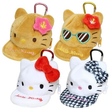 小禮堂 Sanrio 三麗鷗 Hello Kitty 絨毛造型零錢包附扣環 (大臉帽子款)