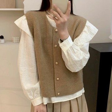 【買到戀愛】限量 復古圓領金釦馬甲背心 復古 多色 馬甲 背心 保暖  外搭 女裝 女上衣【M413】