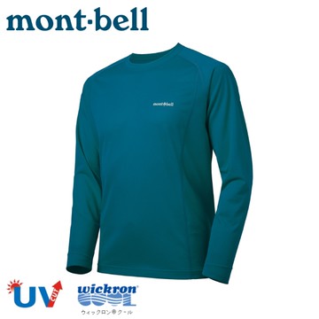 【Mont-Bell 日本 男 COOL L/S 長袖排汗T恤《藍綠》】1114629/排汗衣/薄長袖/防曬衣/抗UV