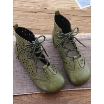 夏季透氣鏤空靴子女2025新款森系文藝復古平底女鞋舒適百搭涼靴女