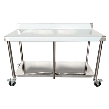 【Abis】客製商品-豪華升級版加牆款二層304不鏽鋼桌-附煞車輪/料理桌/工作桌/工作台/流理台(144X56CM)